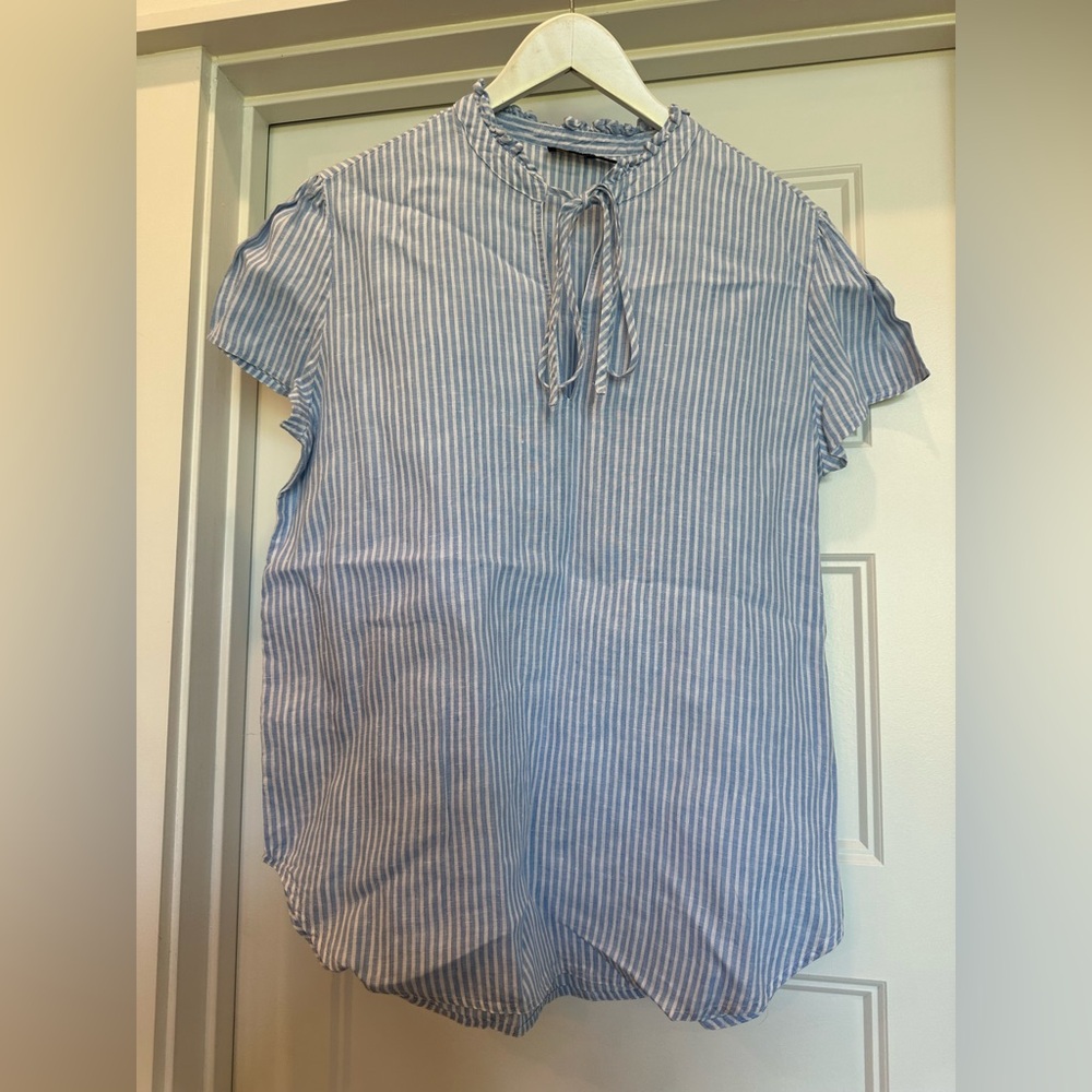 Polo Ralph Lauren linen striped shirt, Striped Tie-Neck Ruffle Collar Blouse
